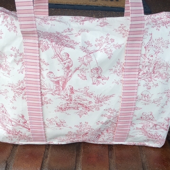 LAST PINK Vintage Style Toile Baby Bag/ Beach Bag/ Everything Tote - Picture 7 of 8